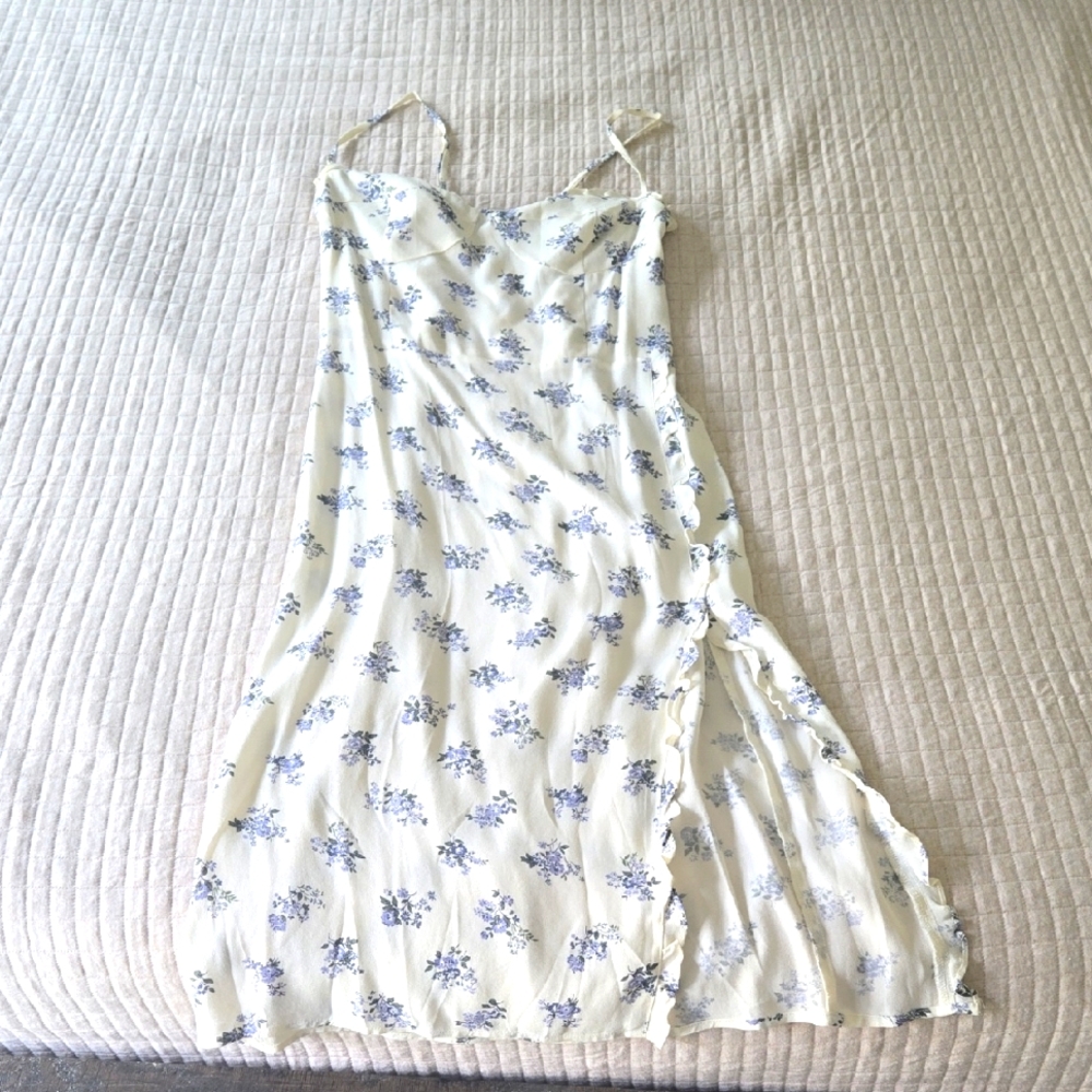 Reformation Cream and Blue Floral Dress